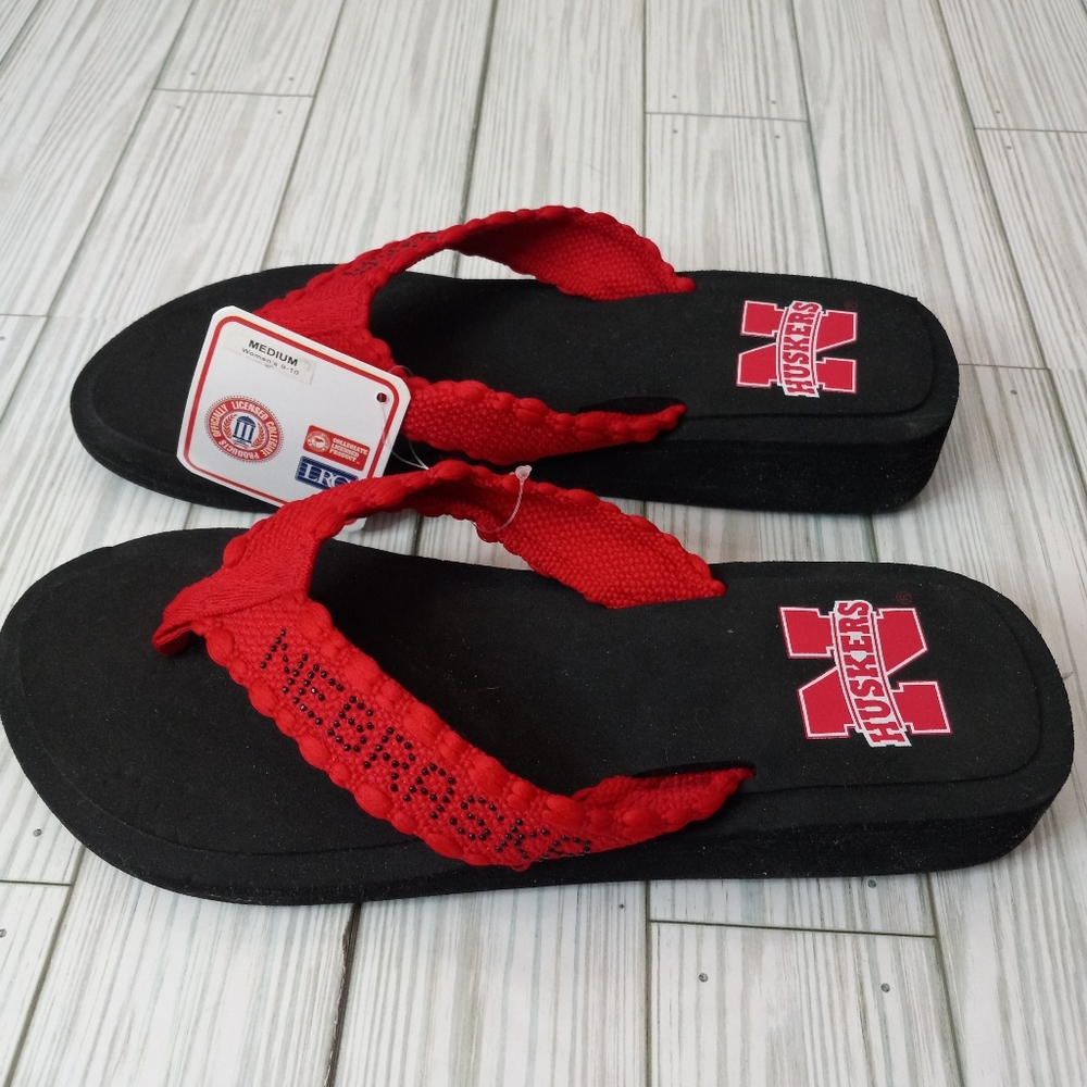 Nebraska Huskers College Football Game Day Rhinestone Flip Flop Sandals